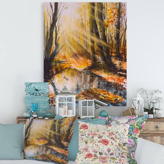 Designart - Bright Sunshine Through The Forest Trees III